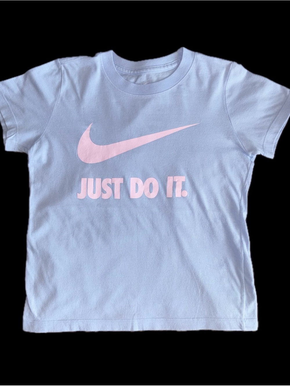 Nike Girls Light Blue Tee W/Pink Swoosh! 'Just Do It.' Graphic on Chest!